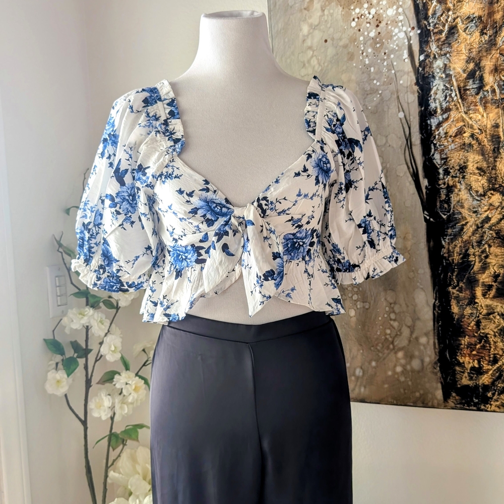 Sienna Sky White and Blue Floral Blouse